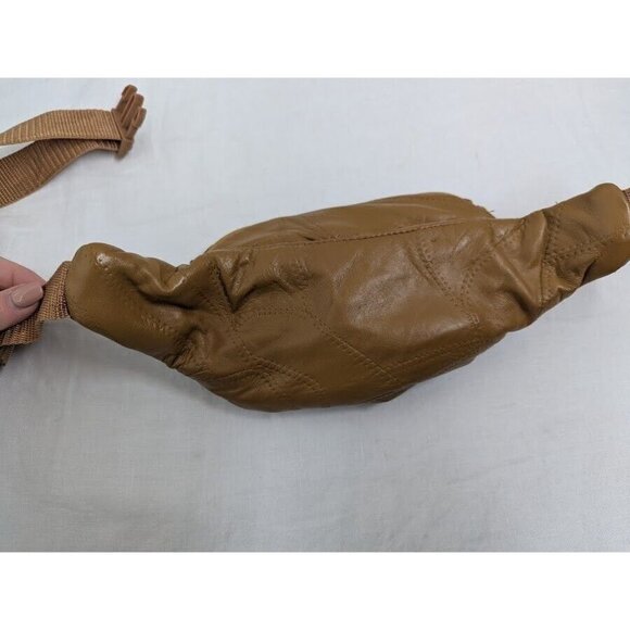Tan leather patchwork 6 zipper pocket adjustable fanny pack, belt bag G6 - Picture 5 of 9